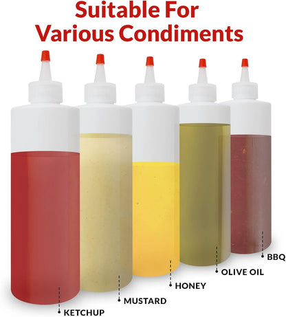 16 oz. 10 Pack 16 Reli. Plastic Squeeze Bottles, | | Condiment Squeeze Bottles for Sauces | Clear w/Red Tip Cap | Ounce
