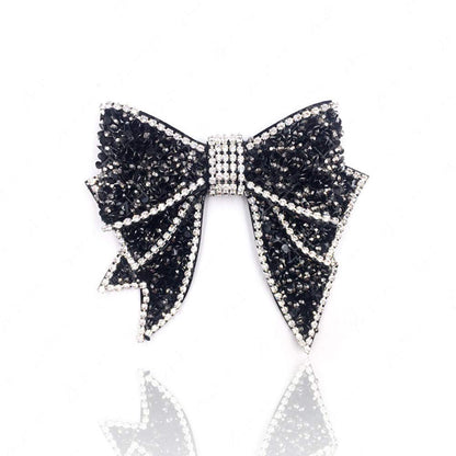 Fodattm 2PCS Huge Handmade Rhinestone Bow Shoes Decoration Charms No Clip No Strap DIY Crafts Findings Accessories Butterfly Shoes Bag Package Accessories (Black)