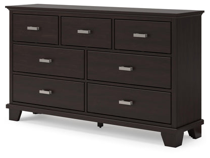 Signature Design by Ashley Covetown Contemporary 7 Drawer Dresser with Safety Stop for Bedroom, Dark Brown