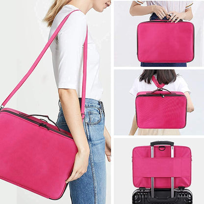 gzcz Large Capacity 16.5 inches Professional Travel Makeup Train Case Portable Artist Cosmetic Brush Organizer Storage Bag With Adjustable Dividers And Shoulder Strap for Toiletry Jewelry （Rose Red）