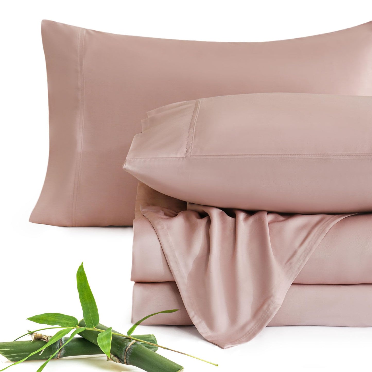 JSD Dusty Pink 100% Viscose Derived from Bamboo Sheet Set Queen, Cooling Sheets for Hot Sleepers, 300TC Sateen Weave, 16" Deep Pocket Corner Straps, Soft Silky Breathable