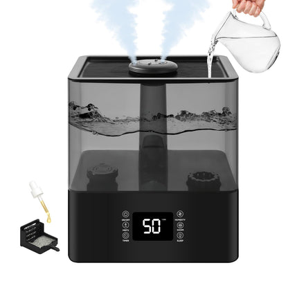 6L Humidifiers for Bedroom Large Room, Cool and Warm Mist Humidifiers for Nursery & Plants, Mist Top Fill Desk Humidifiers Essential Oil Diffuser with Adjustable Mist,360°Nozzle，Auto Shut-Off-Black