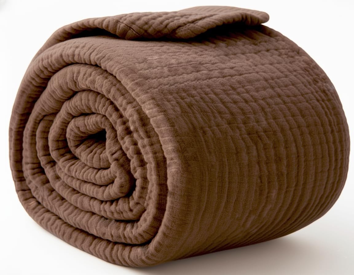KyraHome 100% 90x90 Cotton Throw Blankets, Queen, Organic Cotton Muslin Blanket, Plant Dyed, Breathable Lightweight