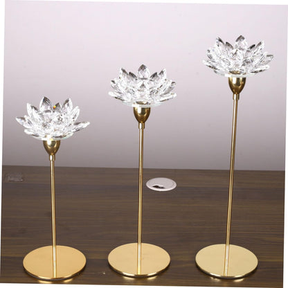 KICHOUSE Metal Crystal Lotus Candlestick Holder Small Gold, Simple Decorative Candle Stand for Wedding and Romantic Home Décor