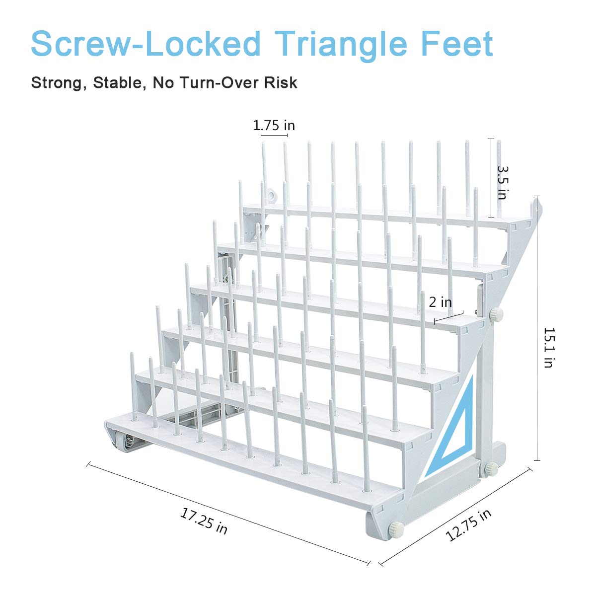 Sew Tech Thread Rack for 60 Spools or 30 Cones, Wall Mounted Large Thread Holder with Long Pegs, Bright White Plastic Thread Stand for Embroidery Serger Sewing Thread Storage and Hair Braiding