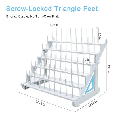Sew Tech Thread Rack for 60 Spools or 30 Cones, Wall Mounted Large Thread Holder with Long Pegs, Bright White Plastic Thread Stand for Embroidery Serger Sewing Thread Storage and Hair Braiding