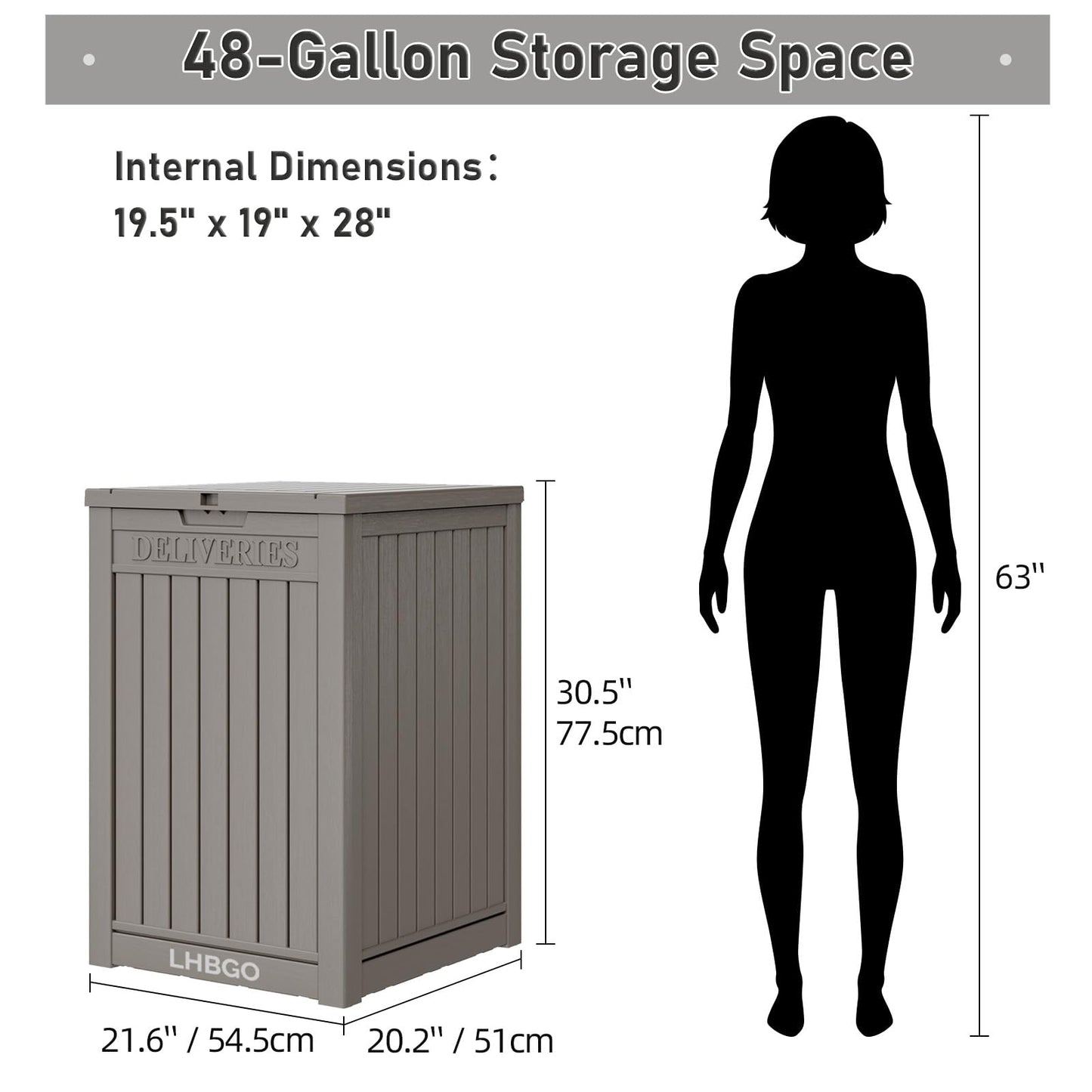 LHBGO Package Delivery Box for Outside, 48 Gallon Storage with Lockable Secure, Large Double Wall Resin Outdoor Package Delivery Waterproof Deck