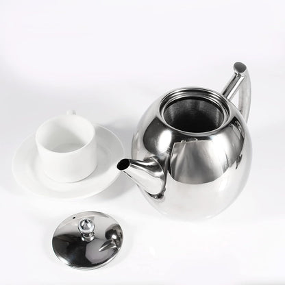 Stainless Steel Teapot with Filter, Large Capacity (1500ML), Metal Coffee Pot Water Container Kettle