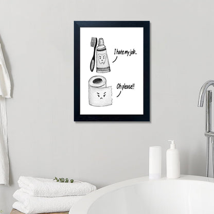 Skiennix Kids Bathroom Decor - Cute Children's Wall Art Canvas Print | Funny Framed Black and White Artwork