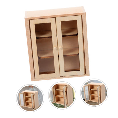 Toyvian Miniature Wooden Storage Cabinet, 3pcs 1:12 Scale Dollhouse Unfinished Wood Display Shelf Model Tiny Furniture Accessories for Doll House Bedroom Living Room Decor