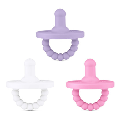 Ryan & Rose Cutie PAT All-in-One Pacifier and Teether Massaging Teething Ring and Hideaway Binky for Growing Babies (Bliss (3 Pack), Stage 1)