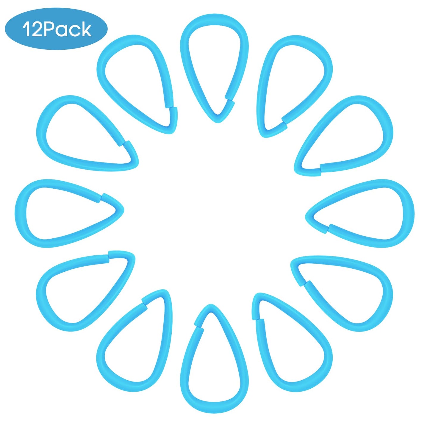 Top-spring Light Blue Plastic Shower Curtain Hooks Rings - 12 Pcs Drop Shaped Sky Blue Shower Hooks for Curtain Bathroom Shower Rod