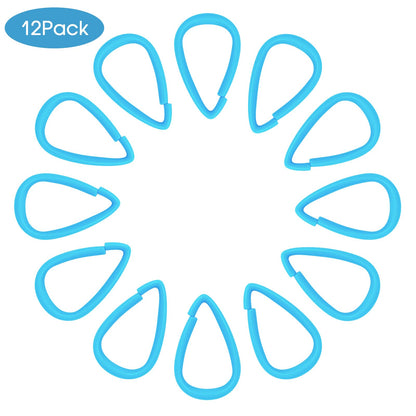 Top-spring Light Blue Plastic Shower Curtain Hooks Rings - 12 Pcs Drop Shaped Sky Blue Shower Hooks for Curtain Bathroom Shower Rod