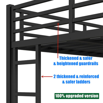 AOOMEEC Higher Quality & Stronger Twin XL Over Queen Bunk Bed, Thickened Heavy Duty More Stable Safer Black Metal Steel Bunkbed Bunk Queen Bed (Easier to Assemble) (Twin XL Over Queen)