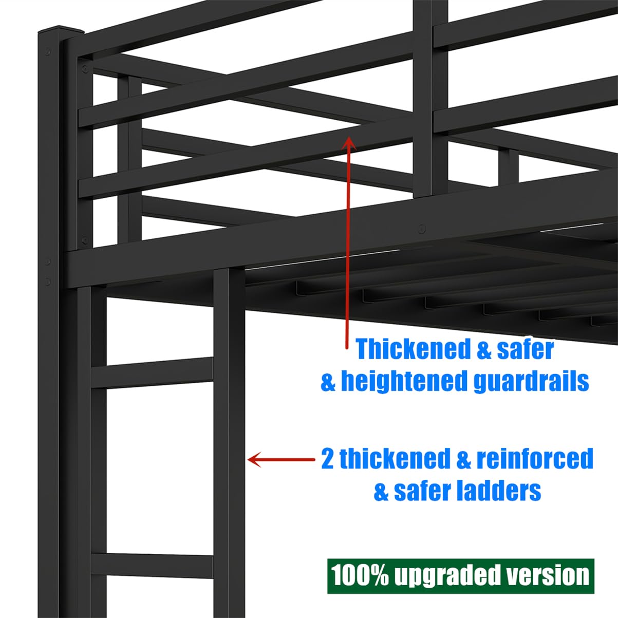 AOOMEEC Higher Quality & Stronger Metal Bunk Bed Twin XL Over Queen Size Bunkbed, Thickened Heavy Duty More Stable Safer Black Steel Bunk Queen Bed Frame (Easier to Assemble) (Twin XL Over Queen)