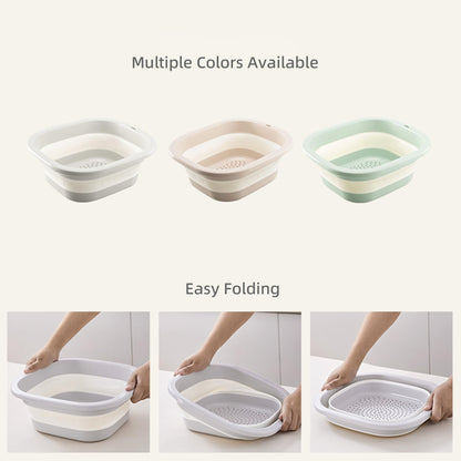 Cemome Collapsible Dish Basin with Colander, Foldable 2-in-1 Dish Pan and Strainer Set with Drain Holes, Portable Wash Basin for Kitchen Sink, Camping, Travel & RV (Grey)