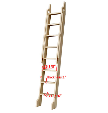 DIYHD 87" Solid Knotty Pine Wood Sliding Library Ladder, Unfinished Rolling Ladder with Extended Handrails & Widened Base, Pre-Cut Top for Sliding Hardware, Indoor Loft & Bookshelf Access