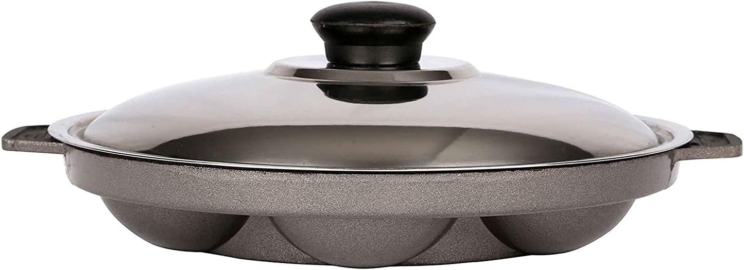 G & D Non Stick Appam Pan, 7 Pits Appam Maker with Stainless Steel Lid