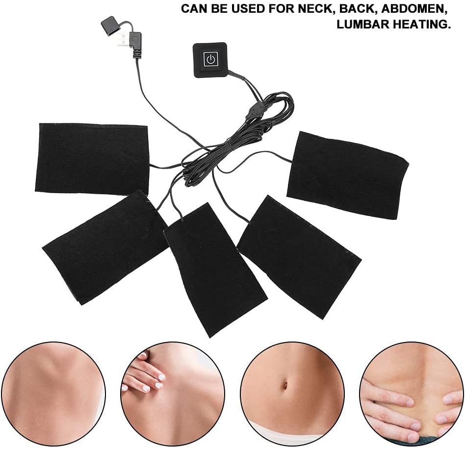USB Electric Heated Pad, Five Heater Pads, Carbon Fiber Heated Sheet, Temperature Warmer Tool