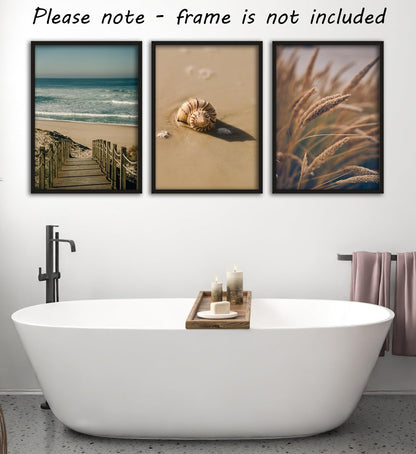Sandy Beach Landscape Set of 3 Unframed Wall Prints, Coastal Ocean Waves and Beach Path Posters for Home Decor (8x10)