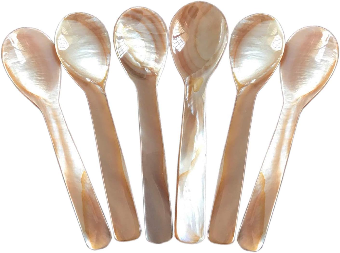 DUEBEL Set of 6 Pink Mother of Pearl Caviar Spoons, 4.5 inch / 11cm with Round Handle for Caviar or Egg Serving