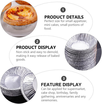 Kichvoe 250pcs Disposable Egg Tart Molds, Round Nonstick Mini Pie Pans, Aluminum Foil Bakeware for Cupcake, 2.7 Inch