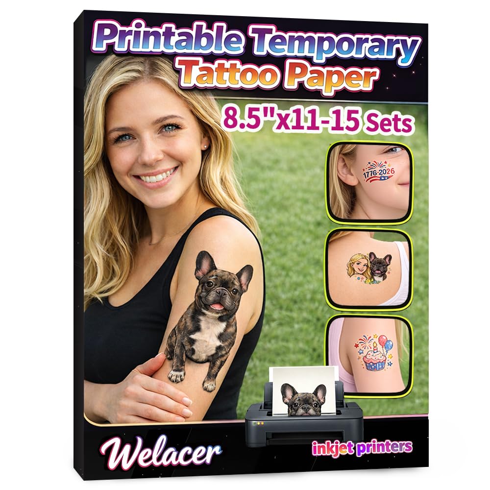 15 Sheets Printable Temporary Tattoo Paper for Inkjet Printer - 8.5 x 11 in DIY Custom Design Transfer Sheets with Vibrant Color Prints for Mother's Day, Kids & Adults