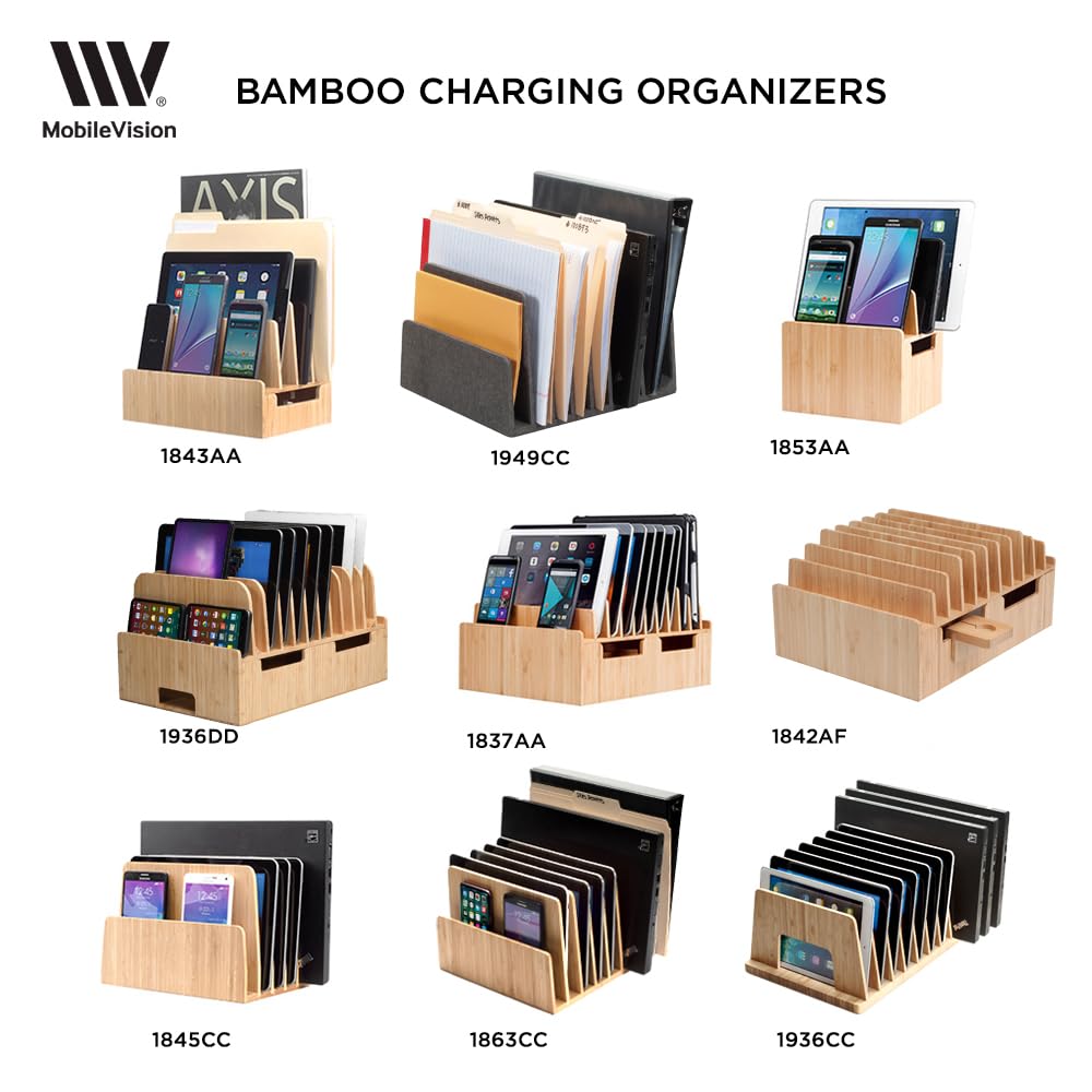 MobileVision Bamboo Device Organizer for Smartphones, Tablets and Laptops, 10 Slots
