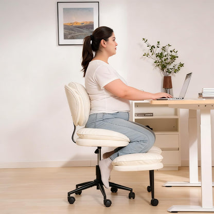 HOMRELEXA Extra-Wide & Tall Cross-Legged Office Chair – Deeply-Padded Cloud Seat, Ergonomic Back Support, Adjustable Height for ADHD & Meditation, White