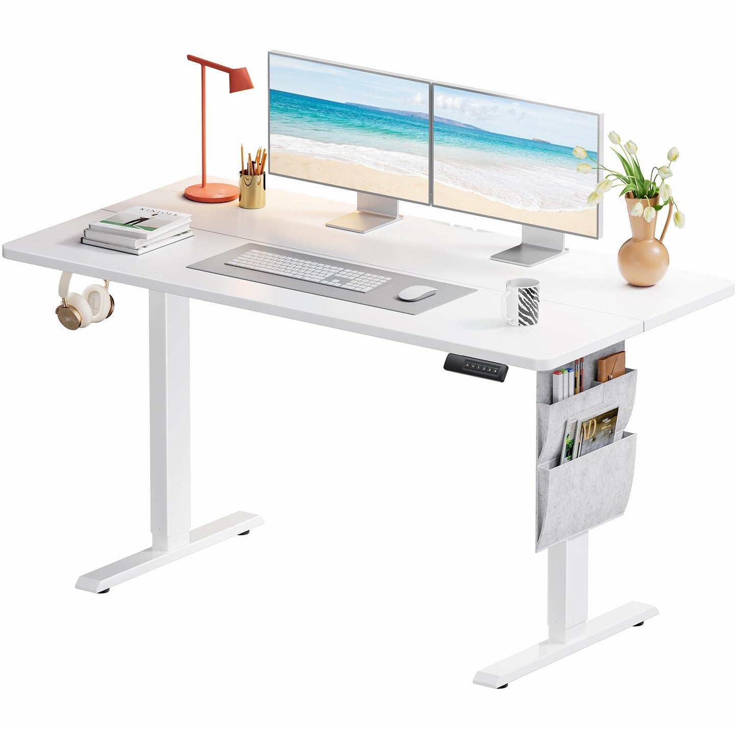 Marsail 55x28 Electric Standing Desk - Adjustable Height Computer Desk with Memory Presets, Storage Bag & Cable Management for Home Office & Gaming Workstations