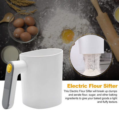 Electric Flour Sifter, Handheld Battery Operated Stainless Steel Mesh Shaker, Fine Mesh Cup Shape Powder Shaker Strainer Kitchen Cooking Baking Pastry Tools 4 Cup/1L Capacity