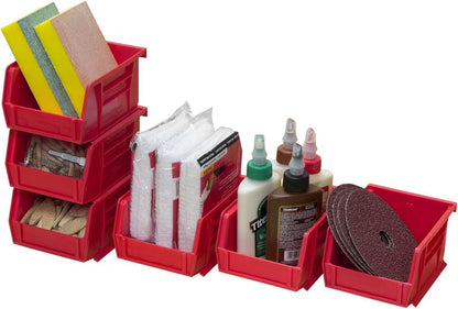 Akro-Mils 30210 AkroBins Plastic Storage Bins, Space-Saving Stackable Bins for Garage, Pantry, Craft Organization, 5" x 4" x 3", Red, 6-Pack