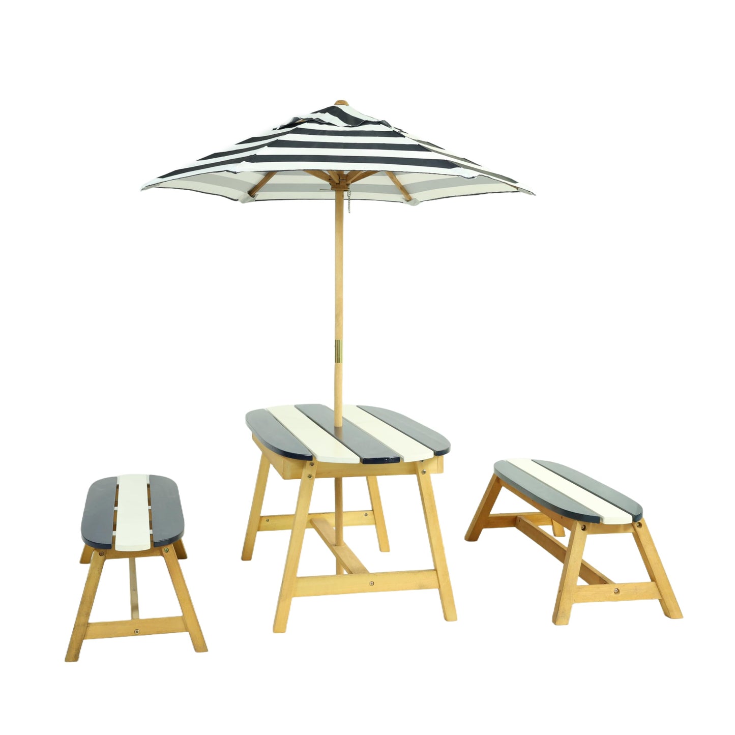 shifmall Naturally Playful Kids Picnic Table with Umbrella, Indoor/Outdoor Fun, Dark Blue Poplar Wood