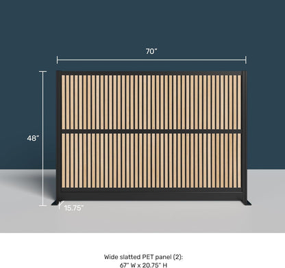 Grove Modular Wall | Room Divider with Faux Wood Slats, Sound Dampening Panels | Expandable Office Partition for Privacy & Stability (70" x 48")