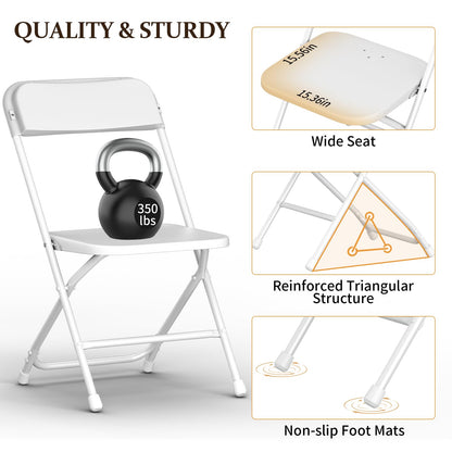MuLu Evo 20 Pack Folding Chairs, Portable Party Chairs, Stackable Commercial Seat with Steel Frame, White Plastic Seat, Capacity for 350lb, for Office Wedding Party Patio Dining Events