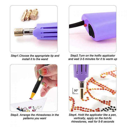 Hotfix Rhinestone Applicator, 7 in 1 Professional Iron-on DIY Hot Fix Tool Rhinestone Setter Applicator Wand Crystal Gem Tool Kit with 7 Different Sizes Tips and Support Stand (Purple)