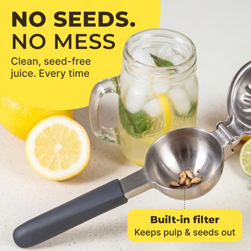 Large Lemon Squeezer Stainless Steel Press - Non-Slip Grip, Heavy Duty, Manual Design - Effortless Pro-Grade Lemon, Lime, Orange, and Citrus Fruit Hand Held Lemon Juicer Squeezer - No Seeds, Max Juice