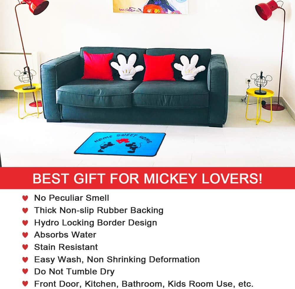 Cartoon Mouse Rugs - 17" x 30" Cute Red Heart Rug, Non-Slip Welcome Mat for Home Decor