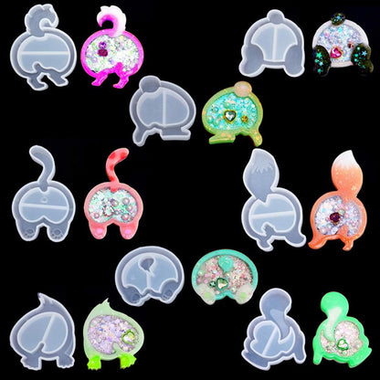 FineInno 8Pcs Kawaii Shaker Molds,Resin Mold,Epoxy Quicksand Silicone Moulds, Charms Handmade Pendant Jewelry