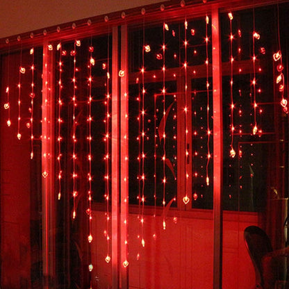 Heart-Shaped LED Curtain Lights - Romantic Red Waterfall Decor