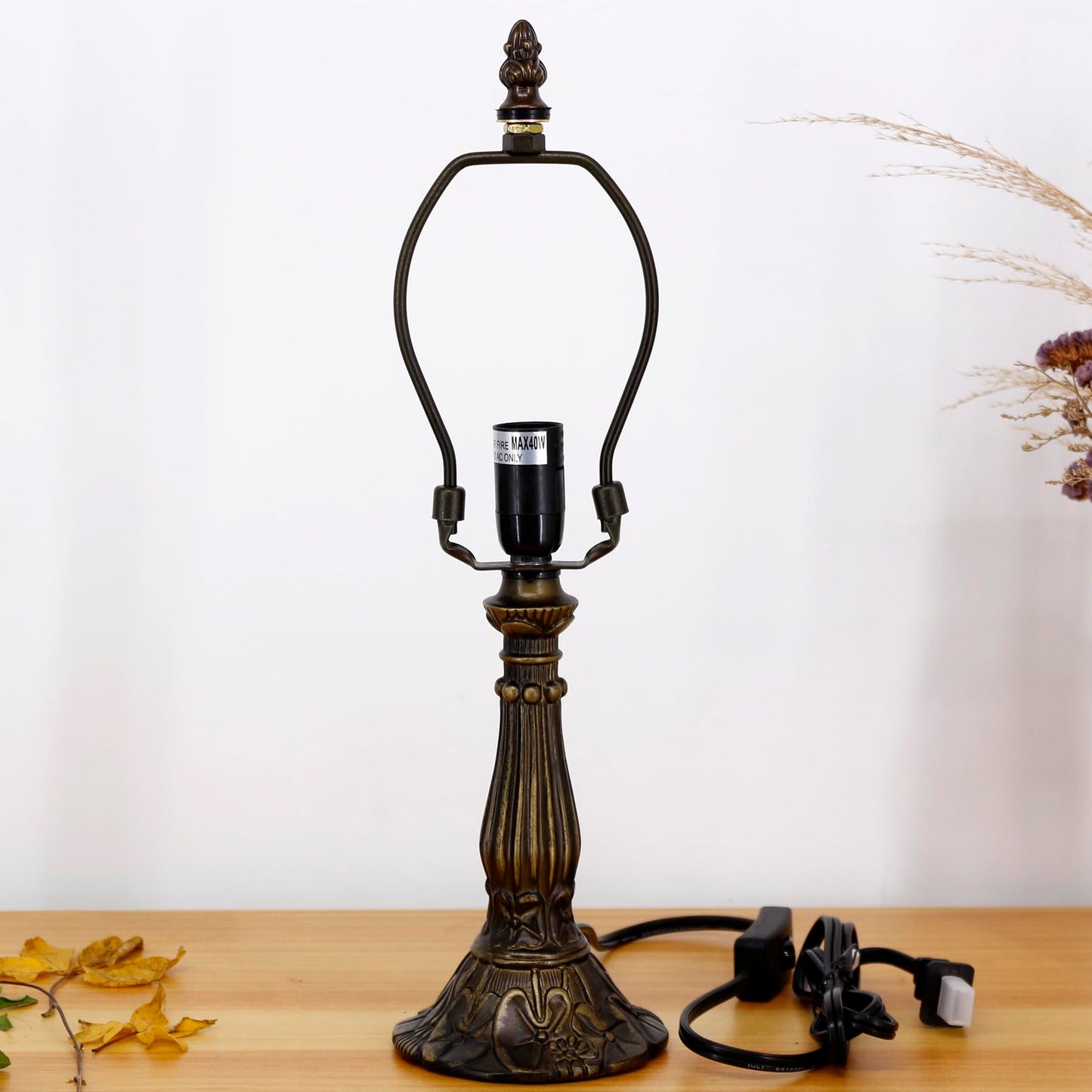 TCODTPOL Table Lamp Base Replacement Only, Wide 4 Height 15 Inch, Fit for 6, 8, 10 Inch Tiffany Style Stained Glass Lampshade, Dark Bronze Finish,Resin, Push Switch On Cord(B (W4H15 Inch))