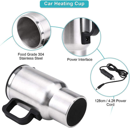 GOTOTOP Car Heating Cup, 12V 450ML Electric Car Kettle, Portable Stainless Steel Heated Travel Mug