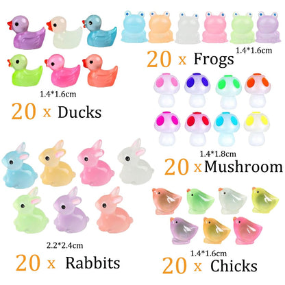 Trasfit Miniature Lucky Cat, Tortoise Set - Fairy Garden Accessories Animals for Plant Flower Pot, Bonsai Craft Decor (100 Luminous Animal