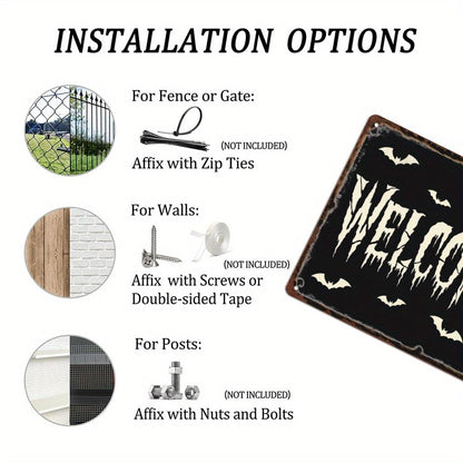 Welcome Skeleton Halloween Retro Metal Tin Sign Wall Art Decor for Front Door Home Farmhouse Halloween Party Indoor Outdoor 8x12 Inch