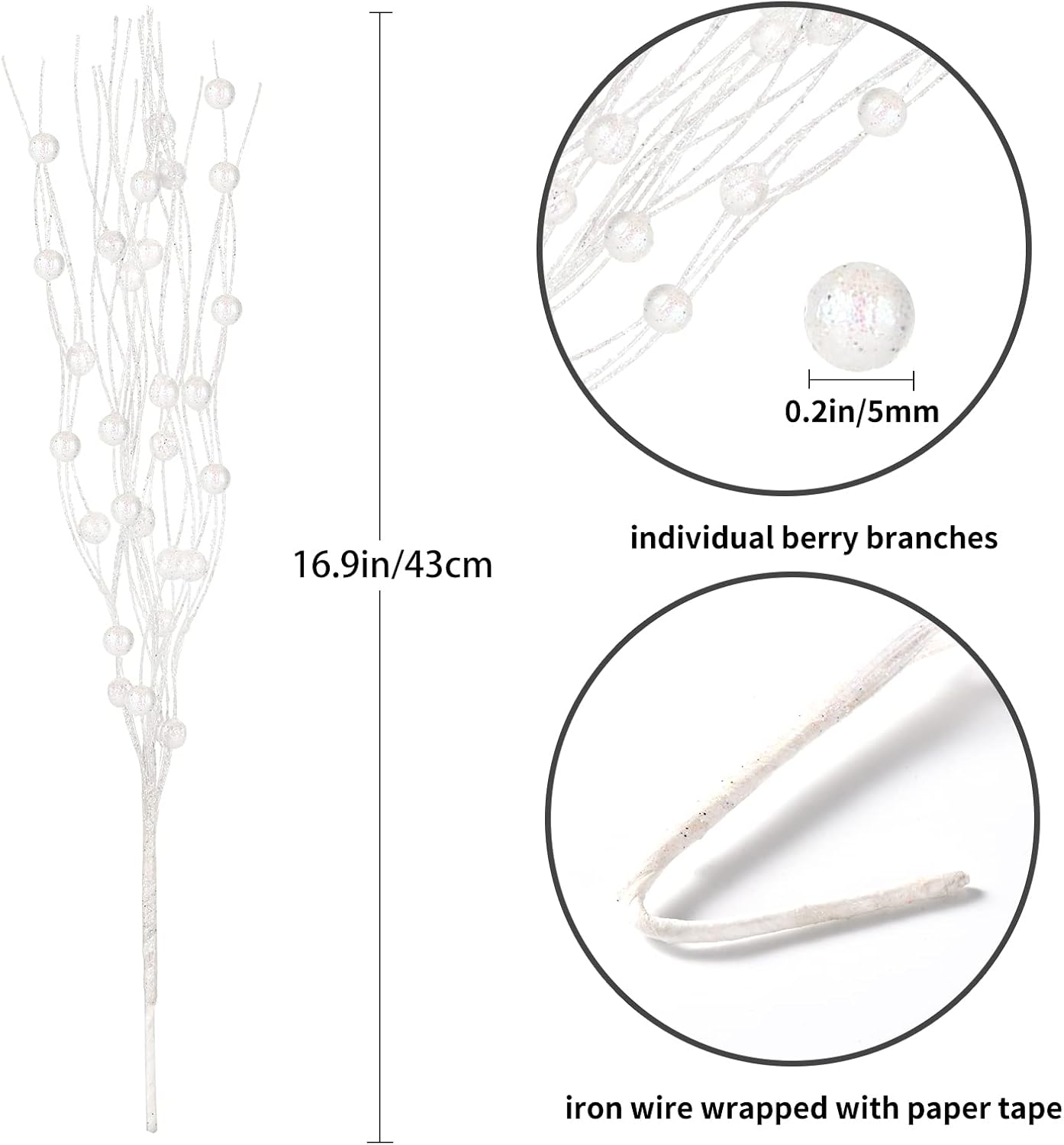 24 Losris Christmas Artificial Glitter Berry Stem Decorations Decorative Bead Sticks Xmas Picks Glittery Twigs Branches