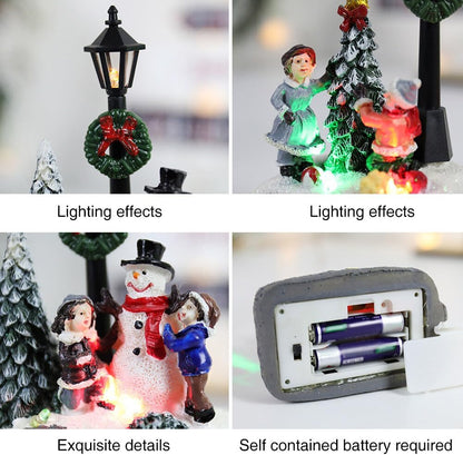 Christmas Town Village Decorations, Battery Operated Resin Scene Village Houses with LED Light