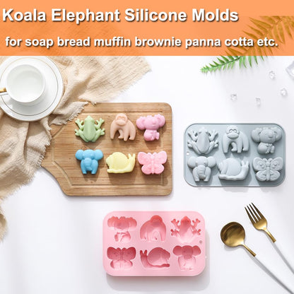2 Pack Chocolate Molds Elephant Monkey Frog Silicone Molds for Cake Gummy Jello Ice Cube Crayon, Cake Decoration Soap Molds Silicone Baking Mold Making Kit, Lovely & Fun for Kids