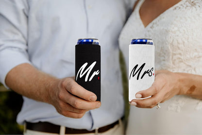 QualityPerfection Mr & Mrs Slim Can Cooler Sleeves, 2 Pack Insulated Neoprene Thermocoolers for 12 oz Drinks