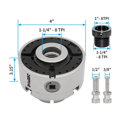 DEEFIINE 4 Inch Wood Lathe Chuck Set 1-1/4“x 8tpi Thread and 1"x8tpi Adapter, Nickel Plated Self Centering 4 Jaw Wood Turning Chuck set(5 jaws)…