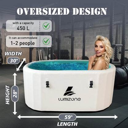 Lumizone Inflatable Cold Plunge Tub 132 Gallons Capacity Ice Bath Portable Ice Bath Tub Compatible With Water Chillers with Lid Drop Stitch PVC Double Layer Seals Oversized for Athletes